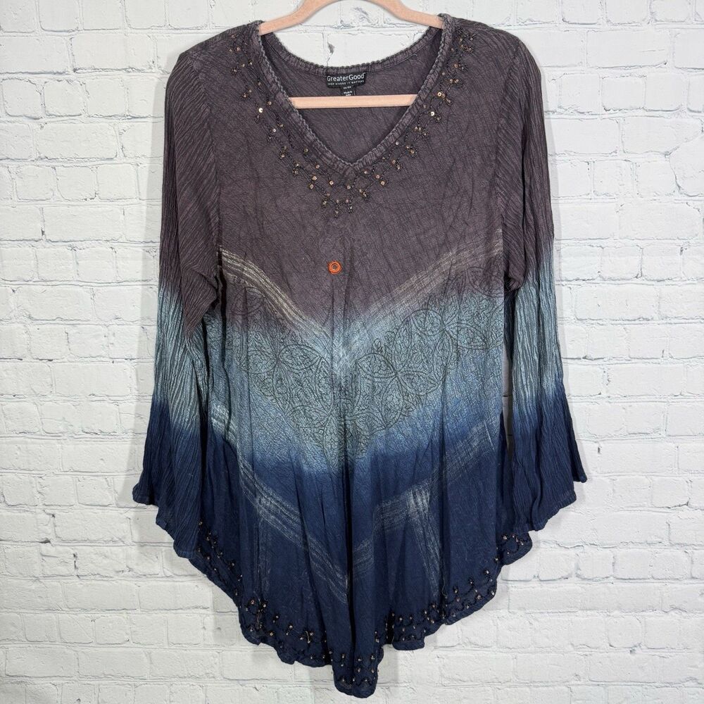 Greather Good Tunic Women Size 2X Patchwork Beaded Flowy Grunge Boho Gypsy Top